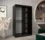 Schiebetürenschrank / Kleiderschrank Jorasses 07, Farbe: Schwarz, 1,2 Meter breit, fünf Fächer, eine Spiegeltür, zwei Kleiderstangen, Aluminiumschienen