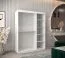 Kleiderschrank Jorasses 10, Farbe: Weiß, eine Spiegeltür, 1,5 Meter breit, Schiebetürenschrank, Aluminiumschienen, fünf Fächer, zwei Kleiderstangen