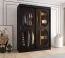 Schiebetürenschrank / Kleiderschrank Ortler 01, Farbe: Schwarz, 1,5 Meter breit, fünf Fächer, Türen mit Glas, zwei Kleiderstangen, für Schlafzimmer