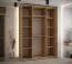 Schiebetürenschrank Mina in Eiche/Weiß, Front aus laminierter Platte, Anti Staubbürsten, schwarze Metallgriffe, platzsparend, 235,2 x 180 x 60 cm