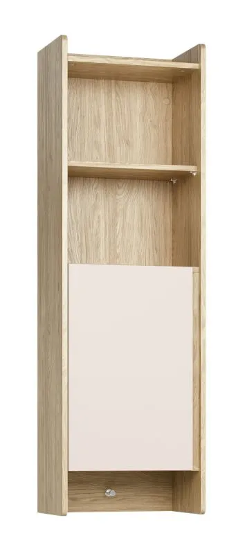 Hängeschrank | Farbe: Eiche / Beige | eine Tür | 4 Fächer | Soft-Close-Funktion | Maße: 44 x 30 x 140 cm | 1 Haken | 4 Holzeinlegeböden | ABS-Kantenschutz