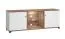 TV-Schrank / TV-Möbel mit zwei Türen Kanjiza 02, Farbe: Eiche Flagstaff / Weiß / Weiß Hochglanz, zwei Kabeldurchführungen, Maße: 59,5 x 157 x 40 cm, sechs Fächer