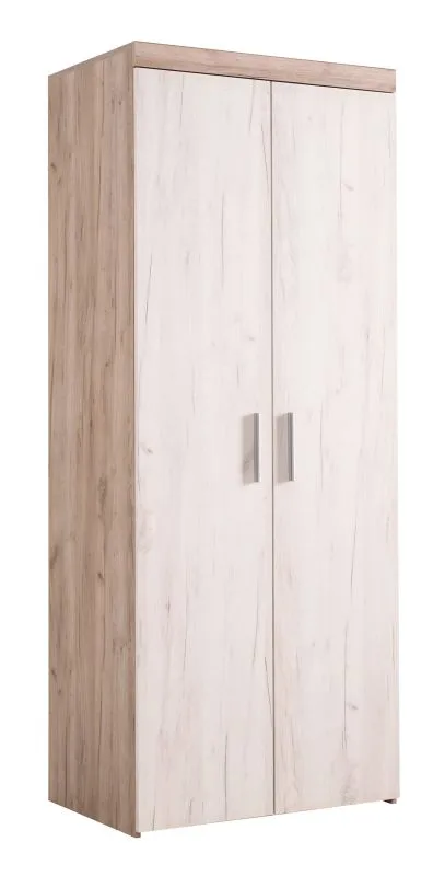Drehtürenschrank / Kleiderschrank mit zwei Türen Cukarica 02, Farbe: Eiche Grau / Eiche Weiß, ein Fach, eine Kleiderstange, Maße: 202 x 80 x 55 cm