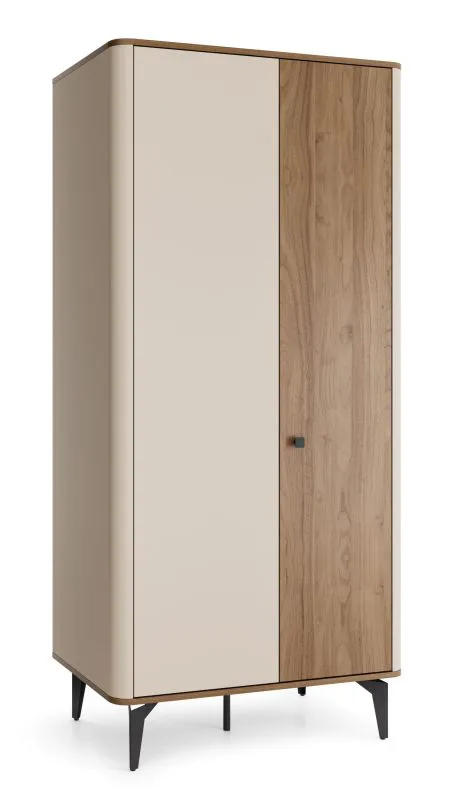 Kleiderschrank | Nuss/Kaschmir | 88 x 52 x 190 cm | 2-türiger Schrank | ABS-Kanten | 2 Türen | 2 Kleiderstangen | 5 Einlegeböden | Belladere 01
