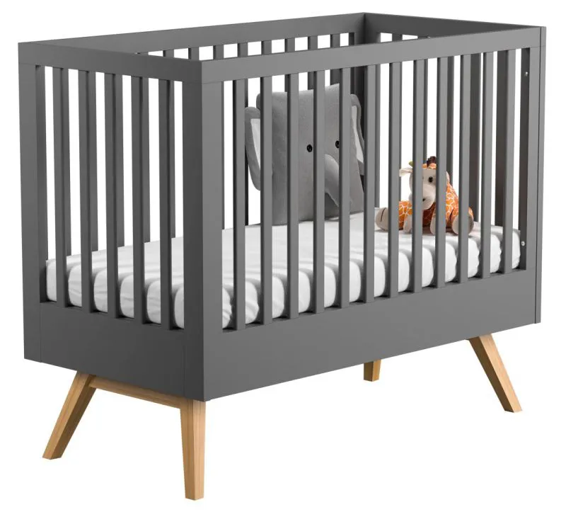 Babybett / Gitterbett Naema 05, Farbe: Grau / Eiche - Liegefläche: 60 x 120 cm (B x L)