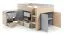 Jugendzimmer Kinderzimmer - Set A Alnoir, 3-teilig, Farbe: Eiche / Grau, ABS-Kantenschutz, schwarze Griffe, Schreibtisch, Funktionsbett
