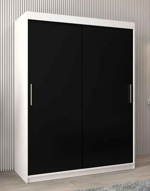 150 cm breiter Kleiderschrank mit 5 Fächern und 2 Türen | Farbe: Weiß / Schwarz Abbildung