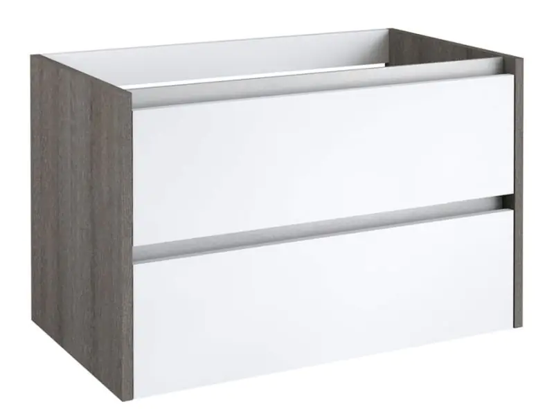 Waschtischunterschrank Kolkata 62, Farbe: Weiß glänzend / Esche Grau – 50 x 80 x 46 cm (H x B x T)
