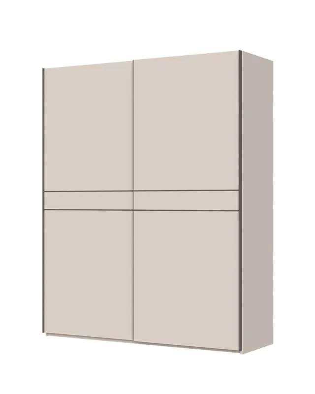 Schiebetürenschrank mit zwei Türen Neiafu 88, zwei Kleiderstangen, sechs Einlegeböden, Soft-Close-Funktion, Maße: 224 x 182 x 61 cm, hochwertige Verarbeitung