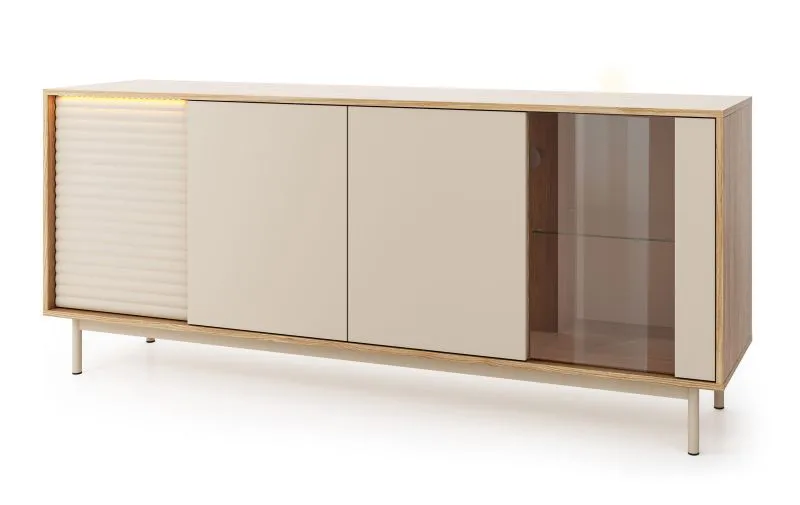 Sideboard / Kommode | Farbe: Eiche / Kaschmir | 4 Türen | 8 Fächer | Tamino 02 | ABS-Kantenschutz | 184,1 x 40 x 77,1 cm | Beine: Metall