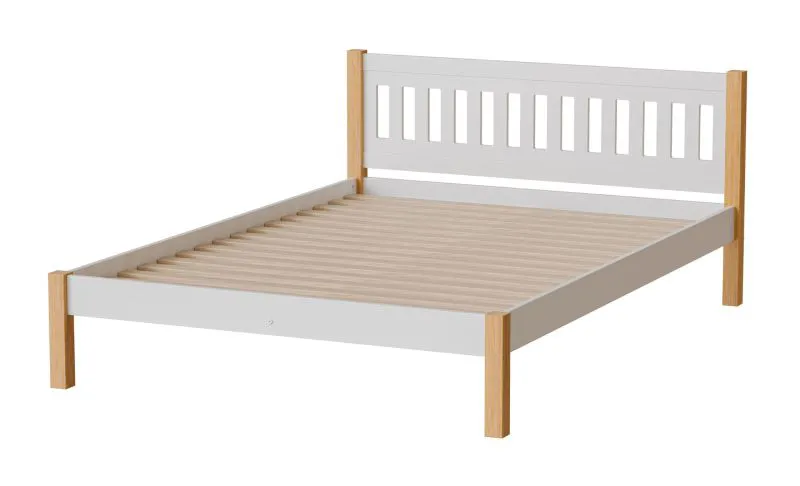Einzelbett / Gästebett Maive 06 aus Kiefernholz, Liegefläche: 140 x 200 cm, in Weiß / Eiche Natur, inklusive Lattenrost - Holzleisten auf Gurtband