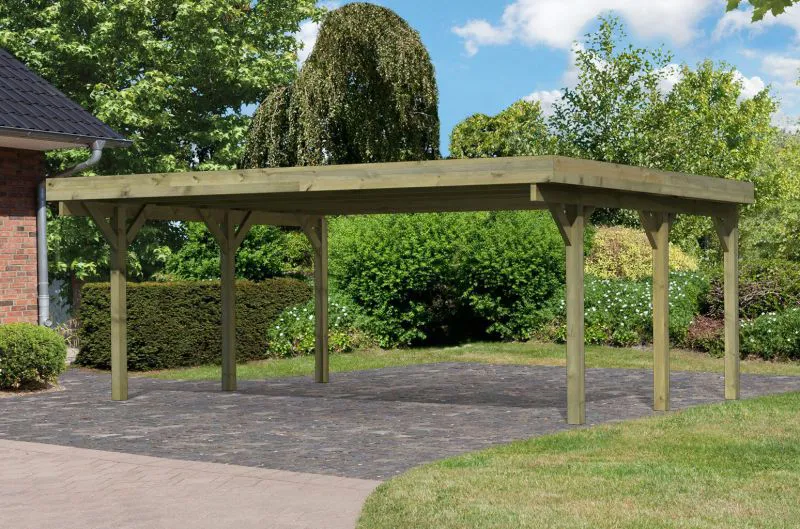 Doppelcarport Classic Grundpaket mit PVC-Dach, Farbe: Natur KDI, Grundfläche: 22,18 m²