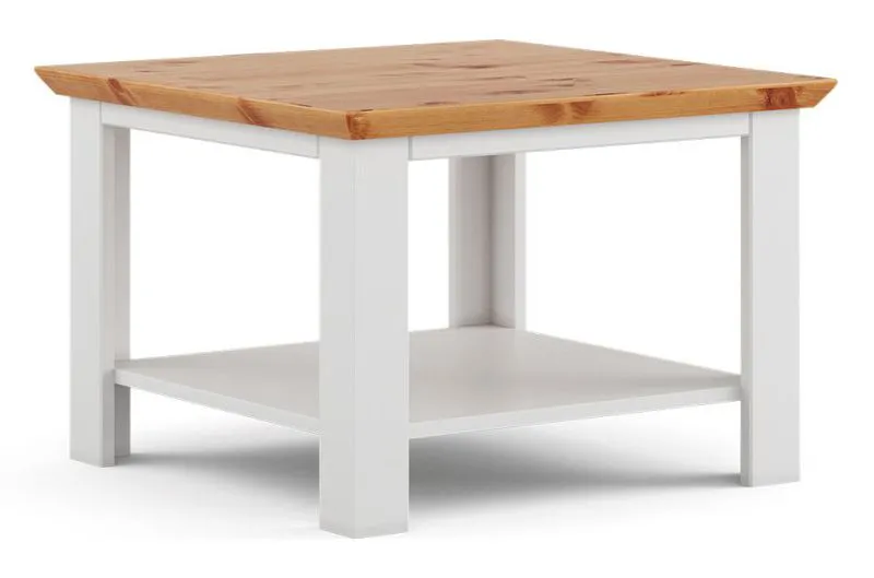 Couchtisch Bresle 08, Kiefer massiv, Farbe: Weiß / Natur - Abmessungen: 70 x 70 x 40 cm (B x T x H)