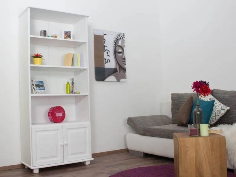 Regal - 80 cm breit, Kiefer Holz-Massiv, Farbe: Weiß Abbildung