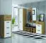 Schrank Monclova 01, Farbe: Riviera Eiche / Weiß Glanz - Abmessungen: 202 x 55 x 40 cm (H x B x T)