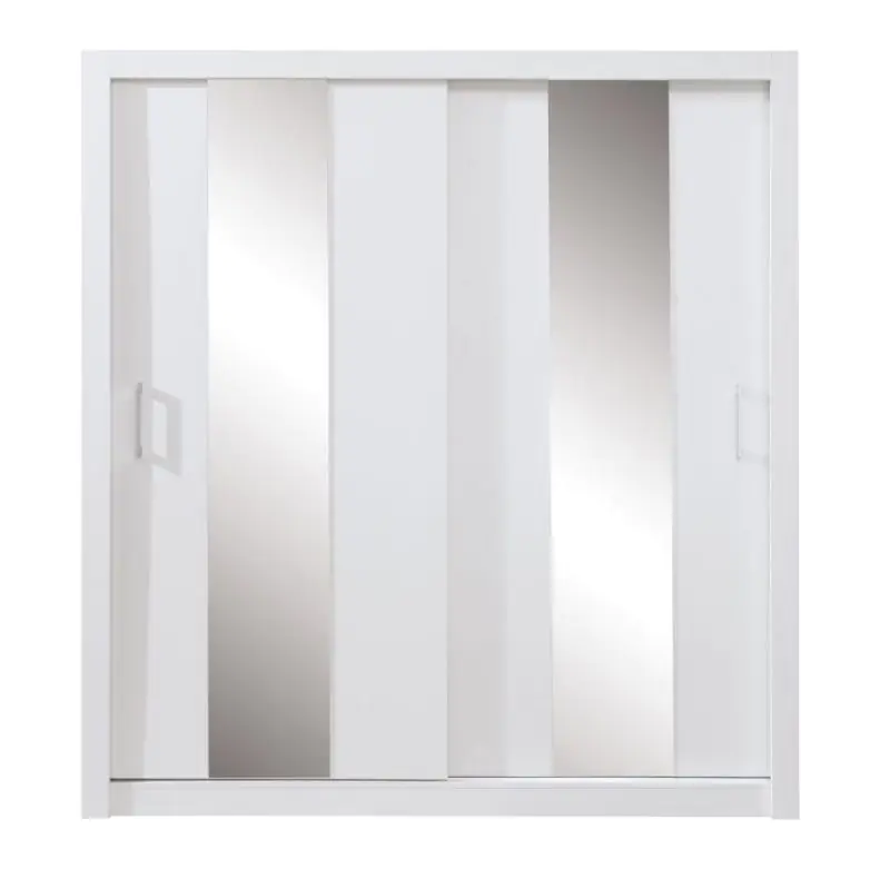 Kleiderschrank Weiß mit Spiegel, Türen Anzahl 2, Höhe (cm) 215, Länge/Tiefe  (cm) 60, Breite (cm) 200, Material Holzwerkstoff, Farbe Weiß,  Kleiderschrank Weiß mit Spiegel