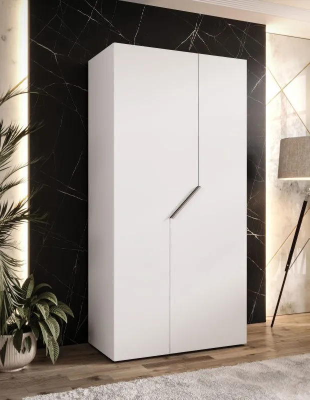 Kleiderschrank / Drehtürenschrank | Farbe: Weiß | 1 Meter breit | 1 Fach | 1 Kleiderstange | Griffe: Kaschmir | Maße: 100 x 52 x 202 cm | Soft-Close-Funktion | ABS