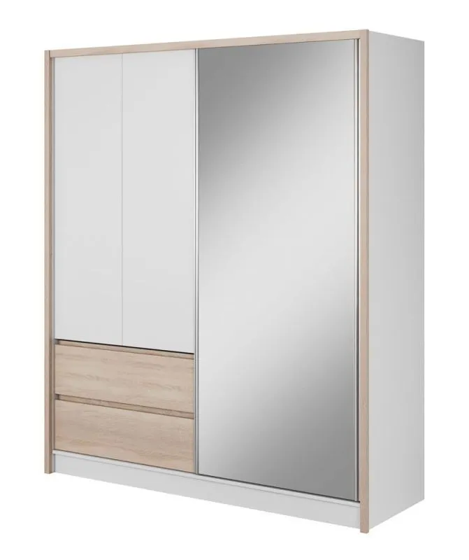 Moderner Kleiderschrank mit genügend Stauraum Kirkdale 04, Farbe: Weiß / Eiche Sonoma - Abmessungen: 214 x 184 x 62 cm (H x  B x T)