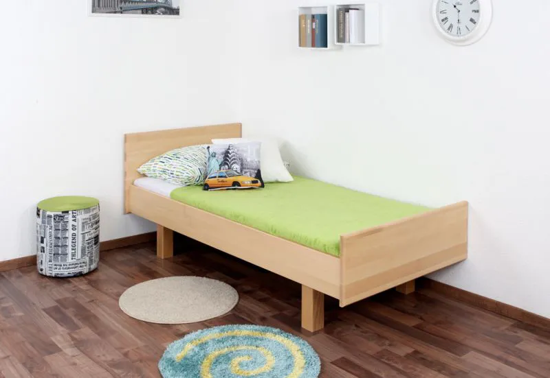 Kinderbett / Jugendbett Buche massiv Vollholz natur 116, inkl. Lattenrost - Abmessung 90 x 200 cm (B x L)