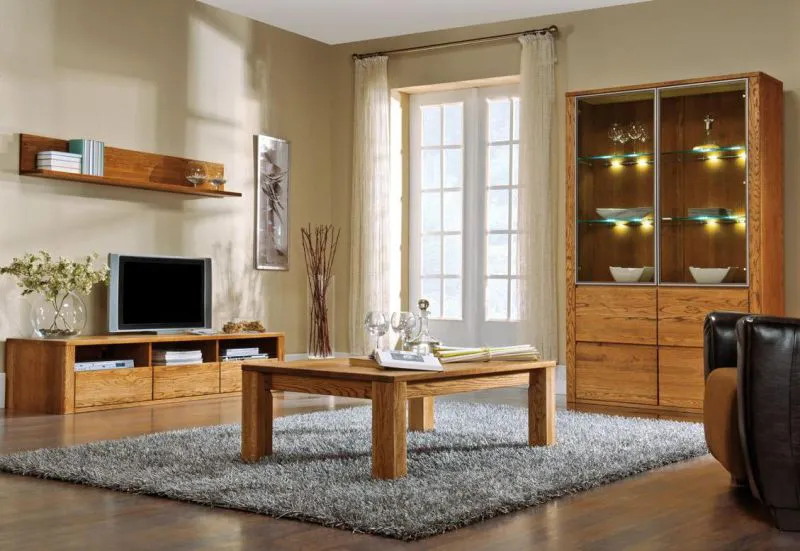 Easy Möbel Wohnzimmer Komplett - Set C Jussara, 4 - teilig, teilmassiv, Farbe: Bernstein Abbildung