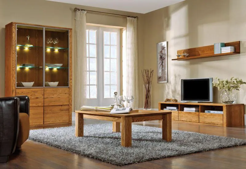 Wohnzimmermöbel Wohnzimmer Komplett - Set C Jussara, 4 - teilig, teilmassiv, Farbe: Bernstein Abbildung