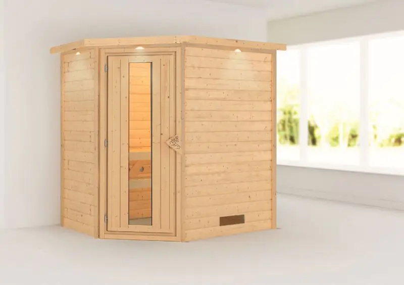 Sauna "Jannik" mit Energiespartür und Kranz - Farbe: Natur - 224 x 160 x 202 cm (B x T x H)