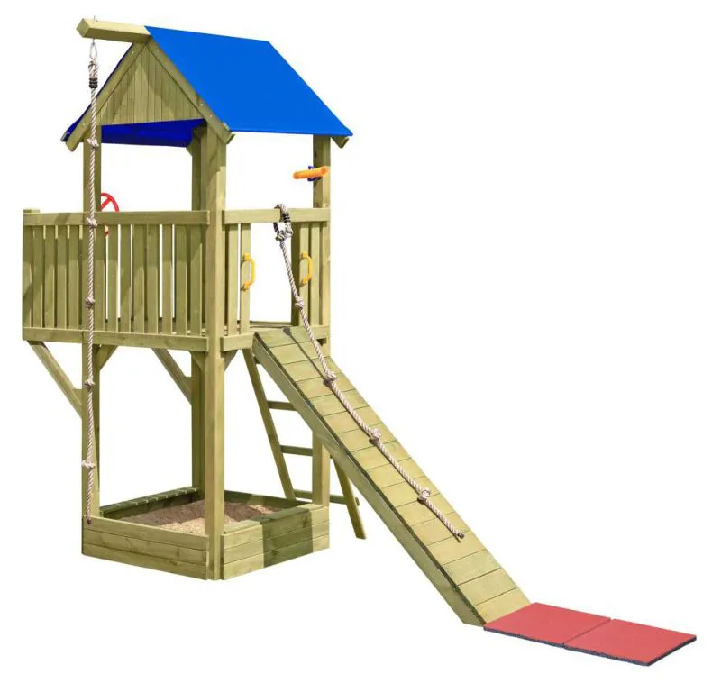 Steiner Shopping Spielturm K25 inkl. Balkon, Klettersteg und Sandkasten - Abmessungen: 475 x 225 cm (L x B)