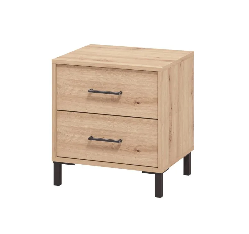 Nachtkommode mit zwei Schubladen Sabas 16, Farbe: Eiche Artisan, ABS-Kantenschutz, einfaches und modernes Design, Maße: 52 x 48 x 40 cm, für Schlafzimmer