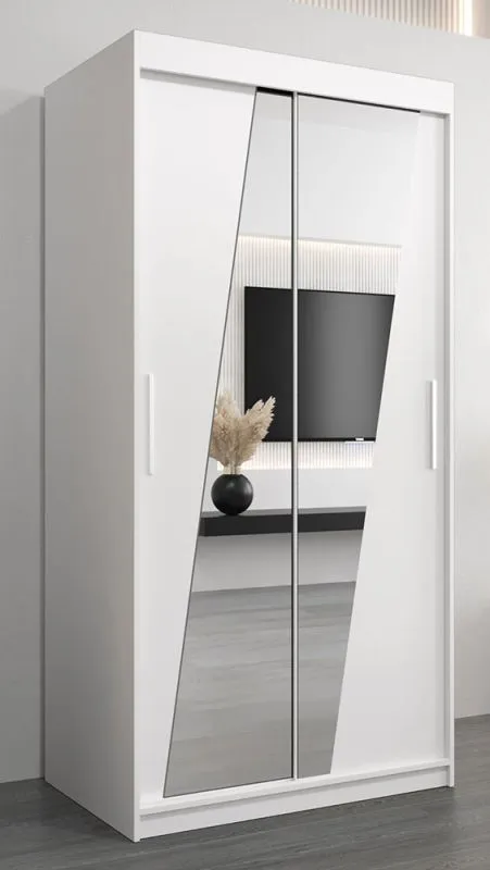 1 Meter breiter Kleiderschrank mit 2 Türen | Farbe: Weiß Abbildung