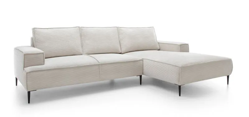 Ecksofa Barlby 01 inkl. Ottomane Rechts, mit Cord-Stoff, Wellenfederung, Farbe: Beige, 3 große Polster, Maße: 83 x 275 x 173 cm, Wohnlandschaft