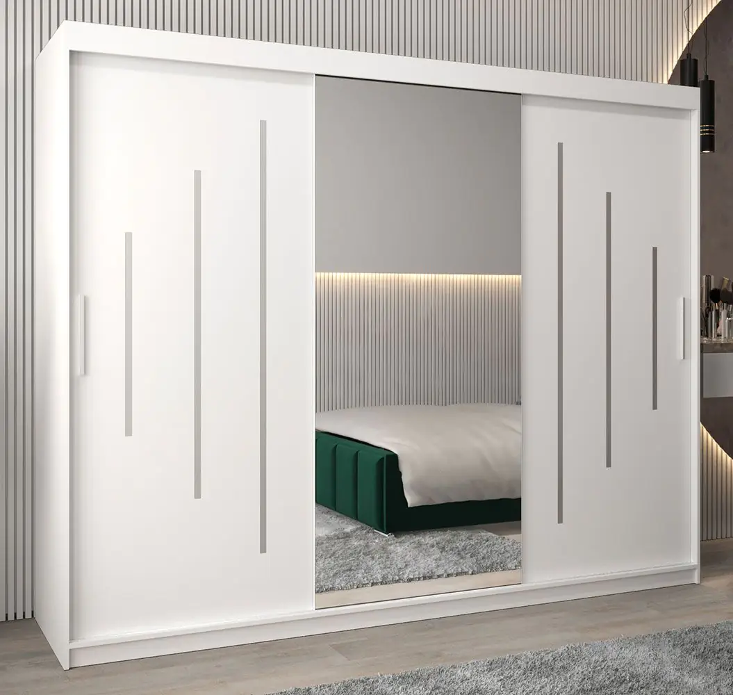 schlafzimmer - kleiderschrank mit spiegel, farbe: weiß matt - 200