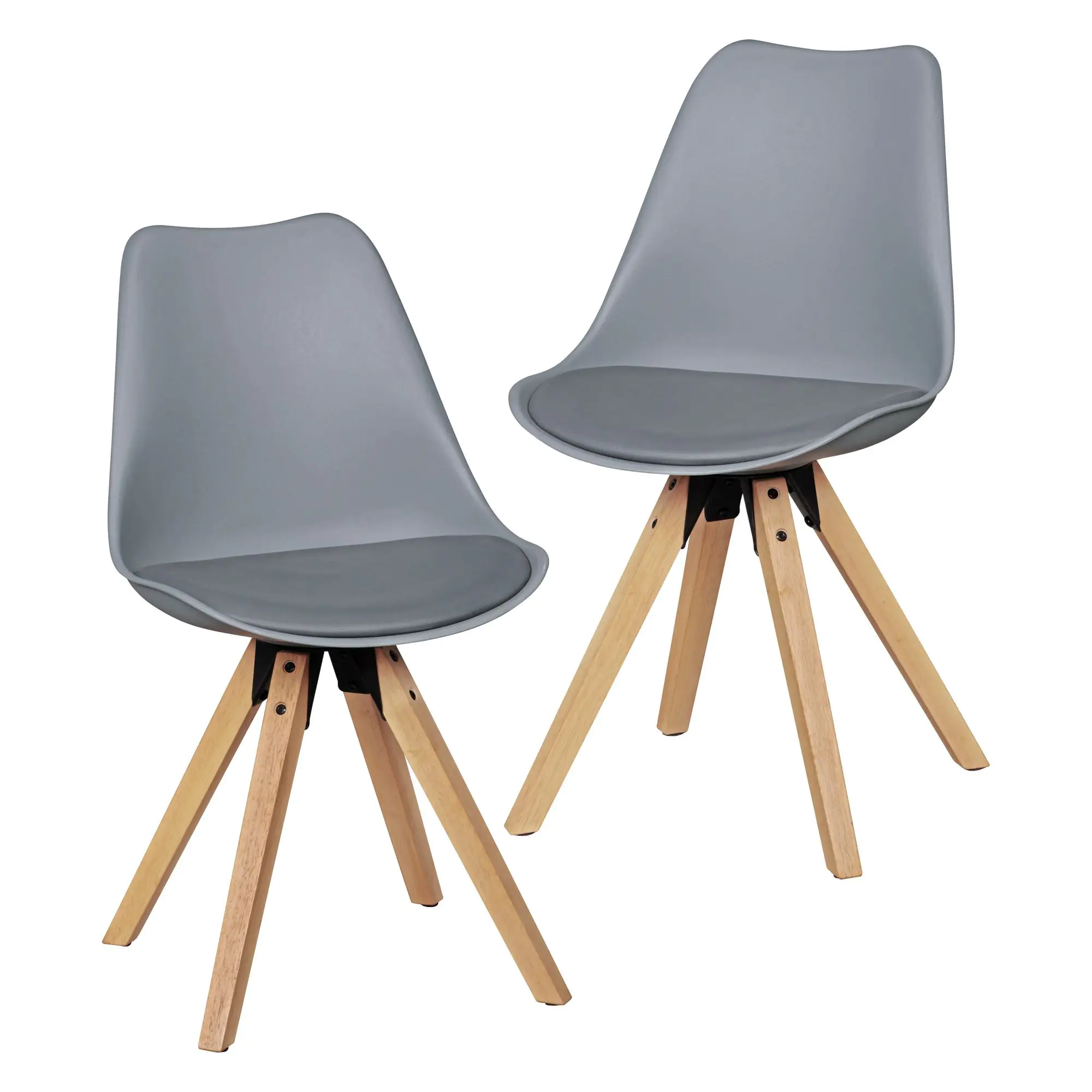 2er Sitzpolster Design, im & / Eiche, Set Esszimmerstuhl Farbe: Skandinavischen Kunstlederbezug Sitzschale mit Grau