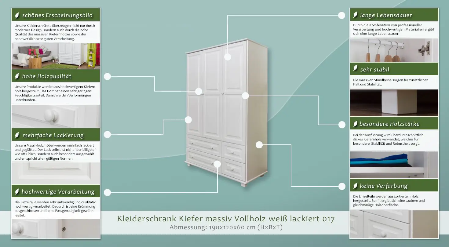 Schrank, Farbe: Weiß 190x120x60 cm, Türen Anzahl 3, Höhe (cm) 190
