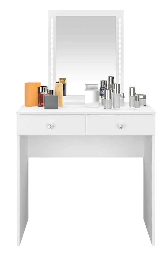 Schminktisch Collegedale 01, Farbe: Weiß - Abmessungen: 140 x 80 x 40 cm (H  x B x T), mit 2 Schubladen und Spiegel
