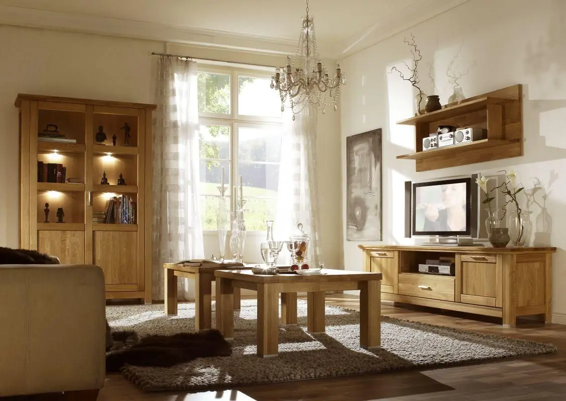 easy möbel wohnzimmer komplett - set a floresta, 5 - teilig, eiche massiv,  farbe: natur