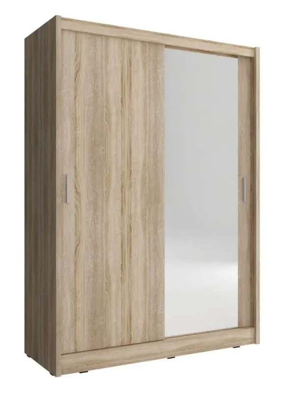 Neutraler Kleiderschrank mit einer Spiegeltür Warbreck 06, Farbe: Eiche Sonoma - Abmessungen: 200 x 130 x 62 cm (H x B x T)