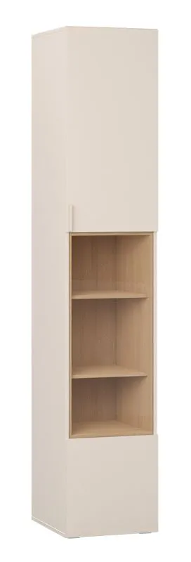 Vitrinenschrank | 1 Glastür | Farbe: Beige | 6 Fächer | Griffe: Beige | Soft-Close-Funktion | Maße: 40 x 42 x 206 cm | inkl. LED-Beleuchtung | für Wohnzimmer