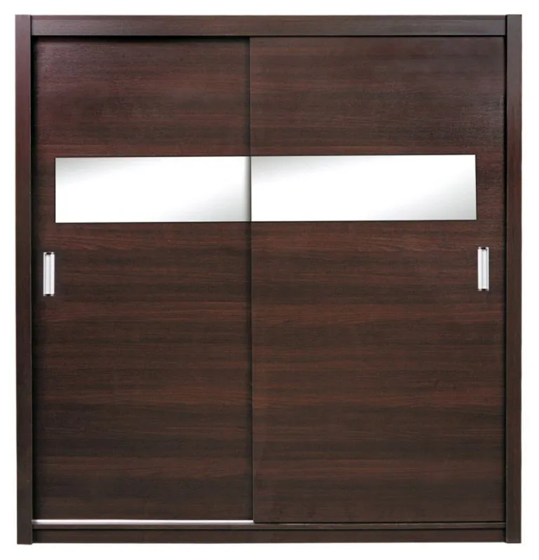 160 cm breiter Schiebetürenschrank mit 2 Türen | 6 Fächer | Kleiderstange | Farbe: Wenge-Optik Abbildung