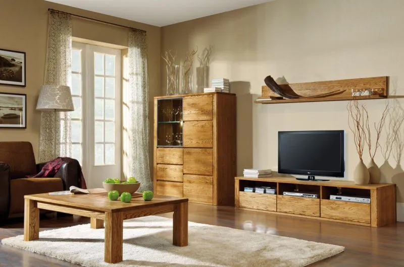 Wohnzimmermöbel Wohnzimmer Komplett - Set F Jussara, 4 - teilig, teilmassiv, Farbe: Bernstein Abbildung
