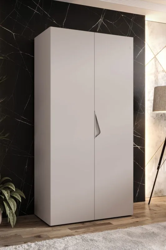Drehtürenschrank / Kleiderschrank | 1 Meter breit | ABS-Kantenschutz | Griffe: Kaschmir | Farbe: Kaschmir | Maße: 100 x 52 x 202 cm | für Schlafzimmer