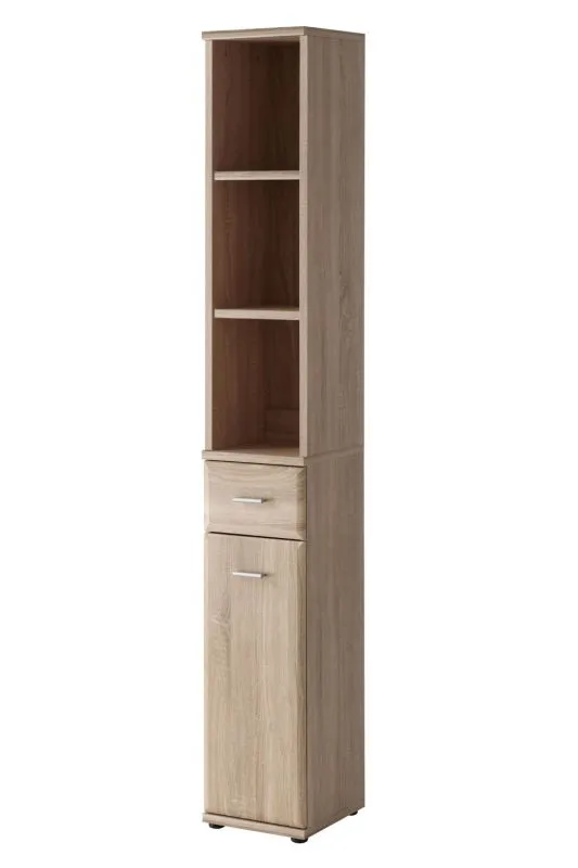 Schrank mit drei offene Fächer Bratteli 10, Farbe: Eiche Sonoma - Abmessungen: 203 x 30 x 32 cm (H x B x T)