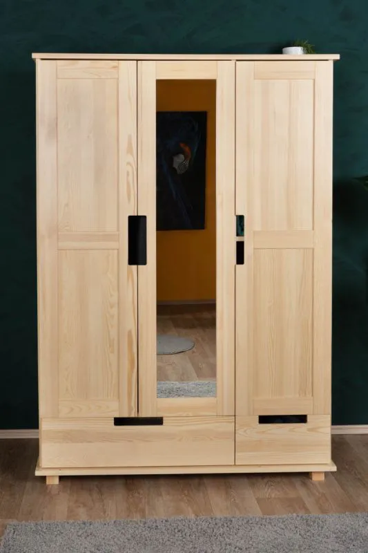 Kleiderschrank / Drehtürenschrank Kiefer massiv Vollholz natur 008 - Abmessung 190 x 133 x 60 cm (H x B x T)