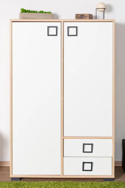 Kommode 27, Farbe: Buche / Weiß - 134 x 86 x 37 cm (H x B x T)