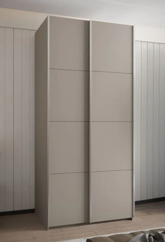 Kleiderschrank / Schiebetürenschrank | 245,5 x 110 x 64 cm | 6 Einlegeböden | 2 Kleiderstangen | 6 Fächer | 2 Schiebetüren | Farbe: Kaschmir | Soft-Close