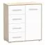 Kommode | Weiß / Eiche | Comarca 01 | 96 x 90 x 45 cm | 1 Türe | 4 Schubladen | 3 Fächer | Zweifarbig | Griffe silberfarben | weiße Front | Holzoptik