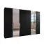 Kleiderschrank / Drehtürenschrank | Farbe: Schwarz | 2 Spiegeltüren | 4 Fächer | 4 Kleiderstangen | Soft-Close | Griffe: Kaschmir | Maße: 300 x 52 x 202 cm | ABS