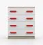 80 cm breite Kommode | Weiß / Sonoma Eiche | Smolikas 05 | 4 Schubladen | rote Holzgriffe | 90 x 80 x 40 cm | Kinder | Jugend