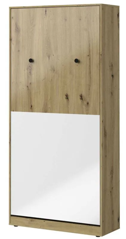 Schrankbett Sirte 15 vertikal, Farbe: Eiche / Weiß / Schwarz Hochglanz - Liegefläche: 90 x 200 cm (B x L)