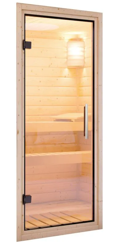 Türpaket 68 mm Sauna Klarglas mit Niro Stangengriff 655 * 1750 mm