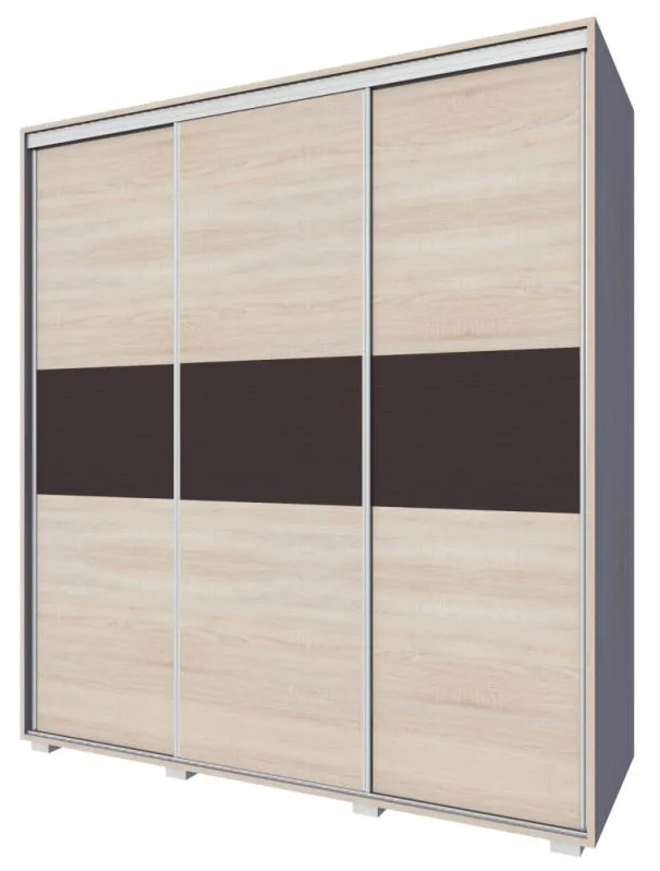 Kleiderschrank | 3 Schiebetüren | 4 Schubladen | 9 Fächer | inkl. Kleiderstange | 170 cm breit | Farbe: Sonoma Eiche Abbildung